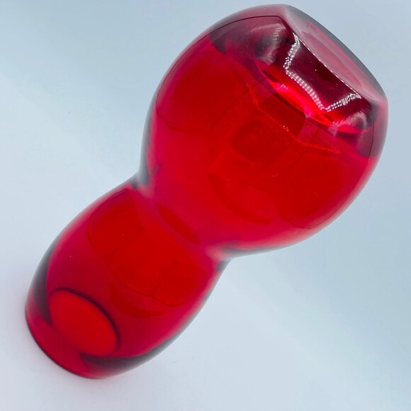 MCM Rudy Red Hand Blown Art Glass Gourd Hourglass Shaped Vase - Picture 12 of 12